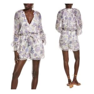 HEMANT & NANDITA Floral Romper in Purple and White with Braided Belt